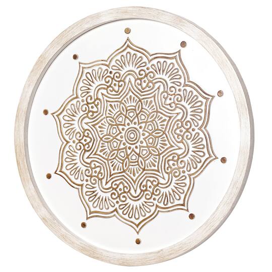 American Art Décor™ 17" White and Brown Boho Farmhouse Wood Framed Wall Medallion